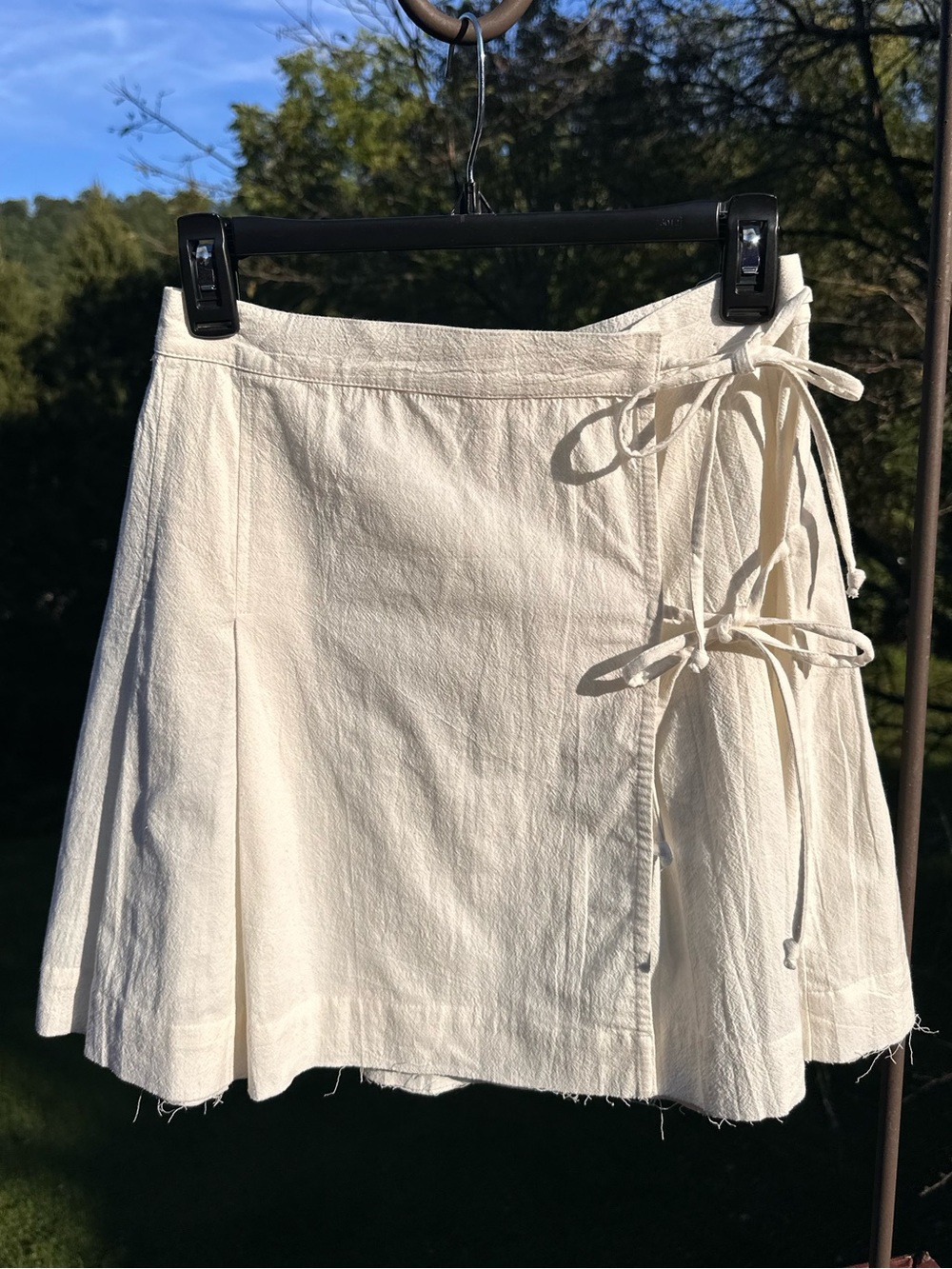 Free People White Cotton Tie-Side Pleated Mini Skirt